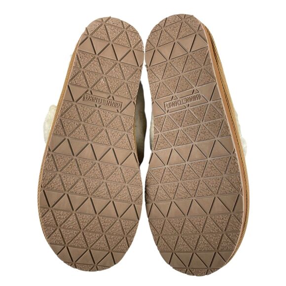 Minnetonka Women’s Mule Slippers 10M Tan Suede Faux Fur Lined Slip-On Comfort - Picture 9 of 11